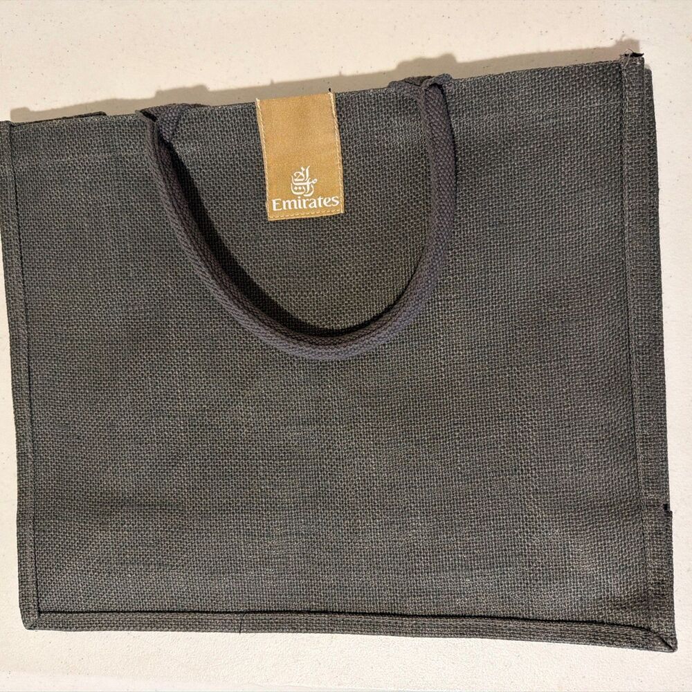 Emirates Airlines First Class Travel Jute Tote Bags, Gray w/Rope Handles